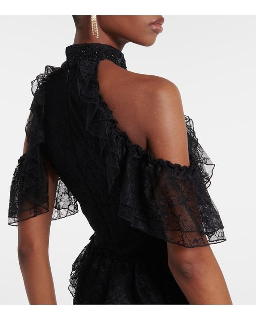 Costarellos Black Halterneck Lace Gown