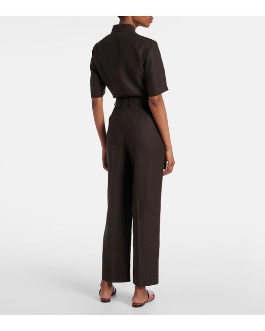 Loro Piana Black High-Rise Linen Straight Pants
