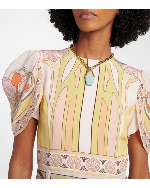 LaDoubleJ Natural Cherie Floral Silk Midi Dress