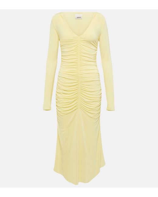 Isabel Marant Yellow Laly Gathered Jersey Midi Dress