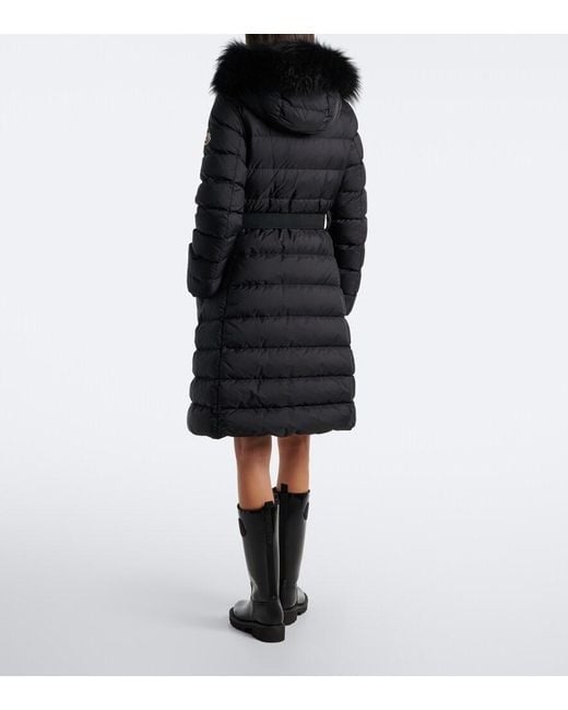 Moncler Black Shearling-Trimmed Down Coat