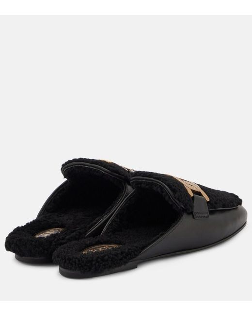Tod's Black Catena Kate Shearling And Leather Mules