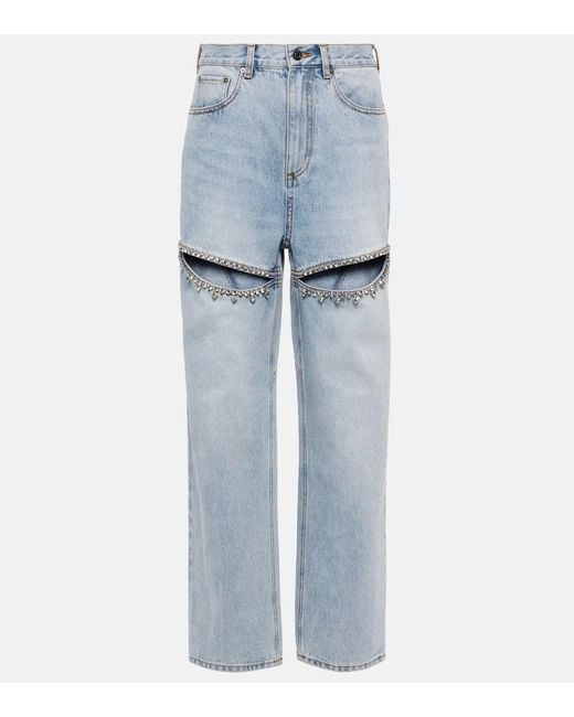 Area Blue Crystal-embellished Straight Jeans
