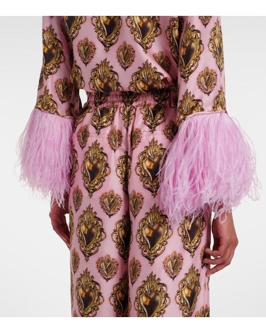 Dolce & Gabbana Pink Printed High-Rise Silk Palazzo Pants