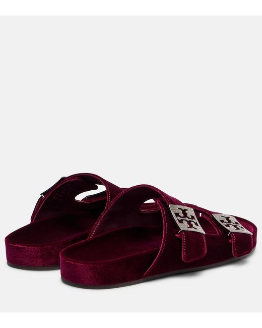 Tory Burch Red Mellow Embellished Velvet Slides