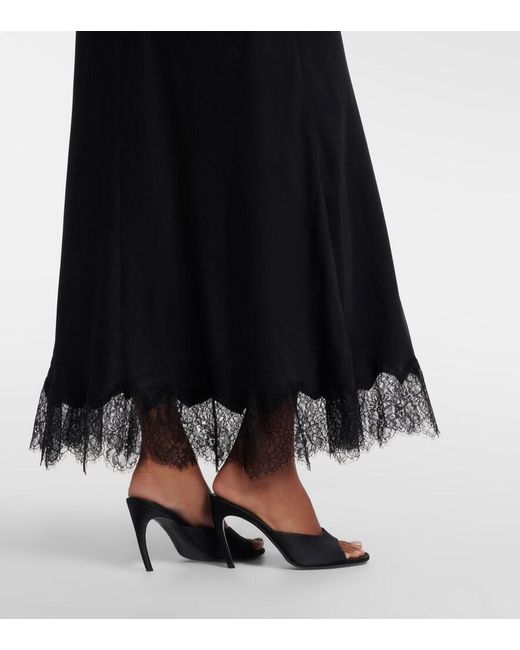 Self-Portrait Black Satin And Lace Midi Dress
