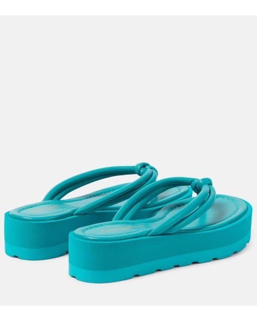 Gianvito Rossi Blue Leather Platform Thong Sandals