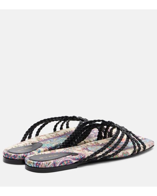 Etro White Canvas-Trimmed Printed Leather Slides