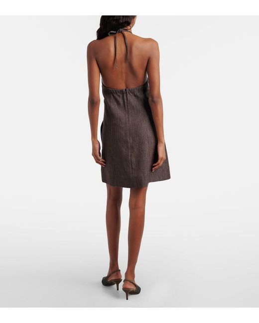 Brunello Cucinelli Brown Halterneck Open-Back Cotton Minidress