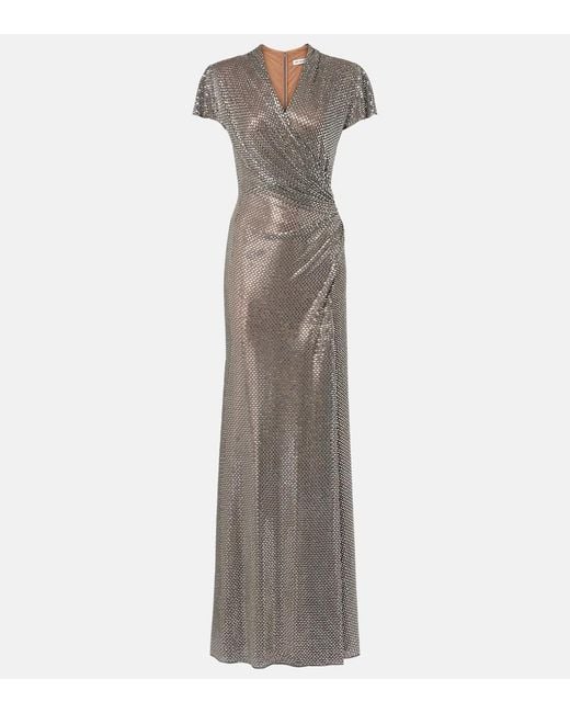 Self-Portrait Gray Gathered Rhinestone-Embellished Gown