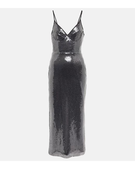 David Koma Gray Sequined Pencil Midi Dress