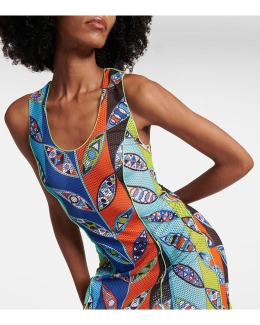 Emilio Pucci Blue Girandole Mesh Maxi Dress
