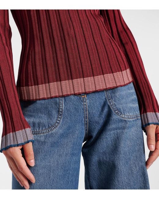Etro Red Ribbed-Knit Polo Sweater
