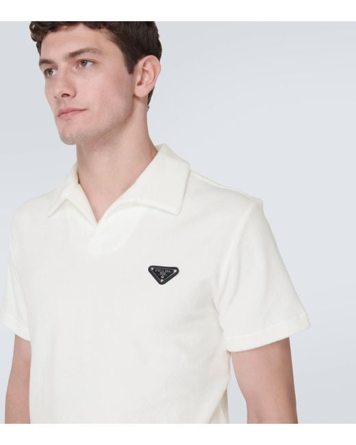 Polo a logo Prada pour homme en coloris White