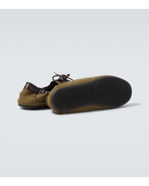 Prada Brown Shuffle Leather-Trimmed Canvas Boat Shoes for men