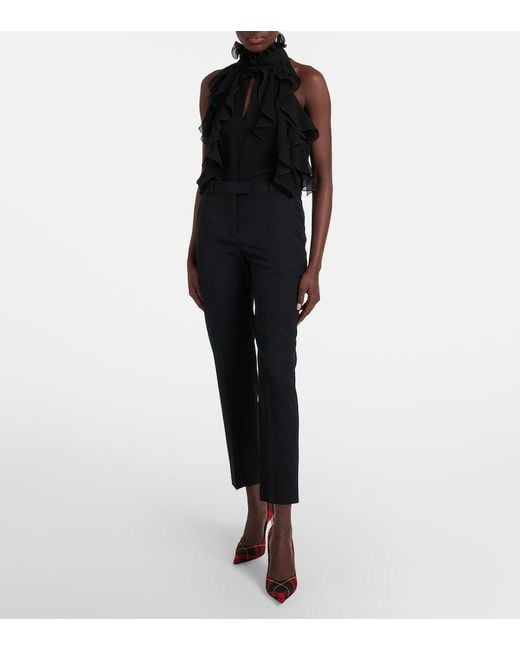McQueen Black Ruffled Silk Top
