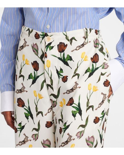 Marni White Printed Silk Palazzo Pants