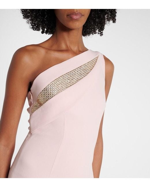 Roland Mouret Pink Embellished One-Shoulder Cady Gown