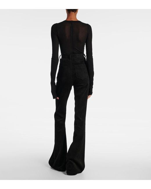 Rick Owens Black Bolan Cotton And Linen Corduroy Flared Pants