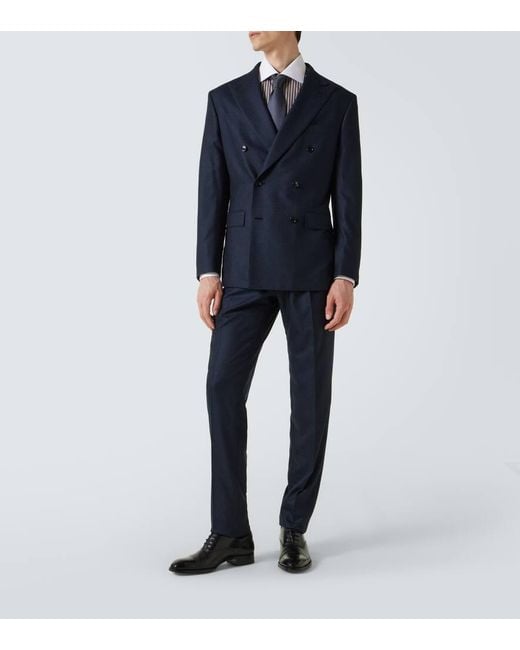 Brioni Blue Herringbone Wool Flannel Suit for men