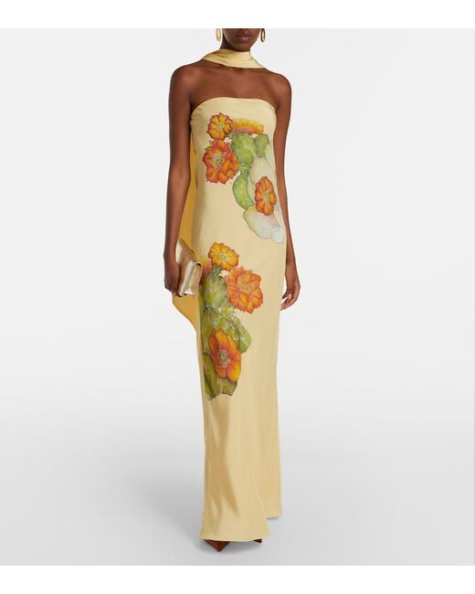 Rodarte Metallic Scarf-Detail Floral Silk Crepe Gown