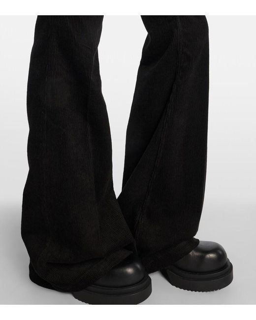Rick Owens Black Bolan Cotton And Linen Corduroy Flared Pants