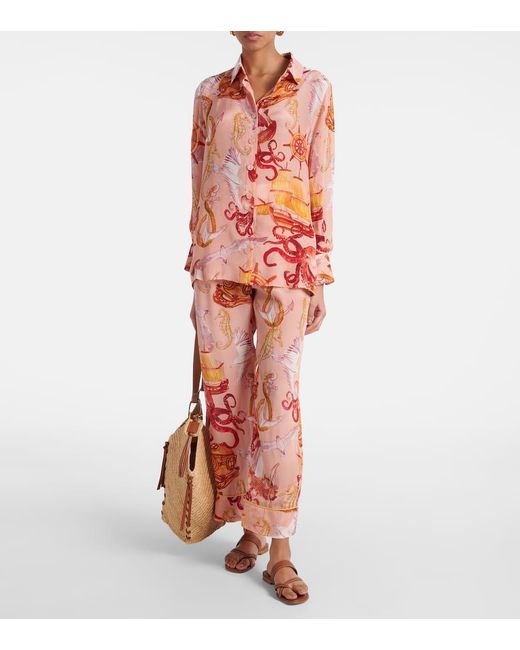 Farm Rio Orange Nautical Wonder Printed Straight Pants