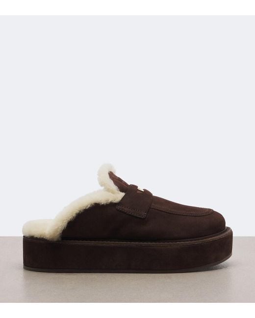 Miu Miu Brown Shearling-Lined Suede Platform Mules
