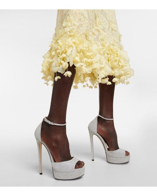 Jimmy Choo Max 150 Glitter Platform Sandals in White | Lyst