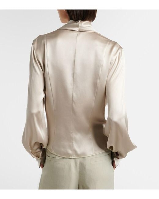 Brunello Cucinelli Gray Draped Silk-Blend Blouse