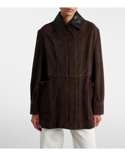 Nour Hammour Brown Grange Leather-Trimmed Suede Jacket