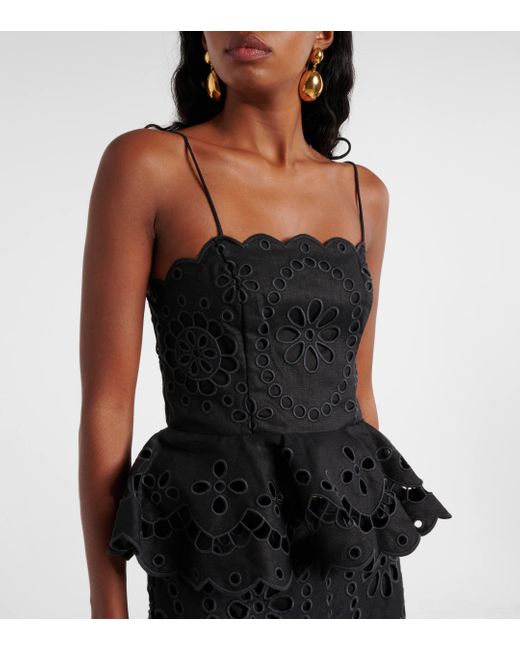 Zimmermann Black Pop Embroidered Linen Top