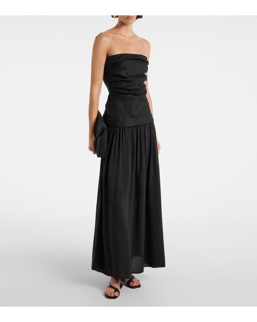 Faithfull The Brand Black Hedy Strapless Linen Maxi Dress