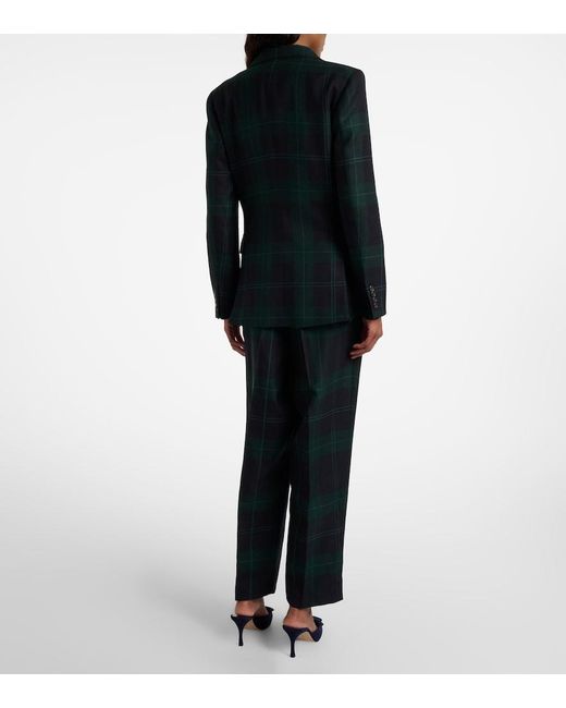Polo Ralph Lauren Blue Belted Checked High-Rise Wool Tapered Pants