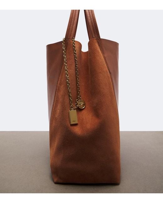 Chloé Brown Spin Medium Leather And Suede Tote Bag