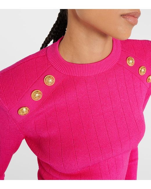 Balmain Pink Verzierter Pullover aus Jersey