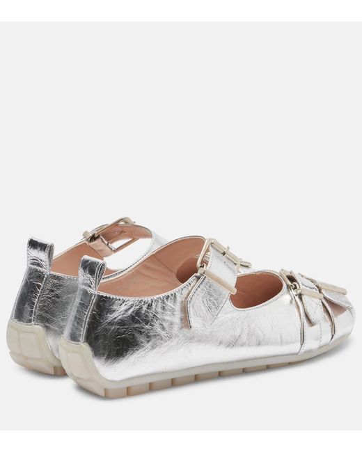 Simone Rocha Metallic Buckle Ballerina Grip Leather Ballet Flats
