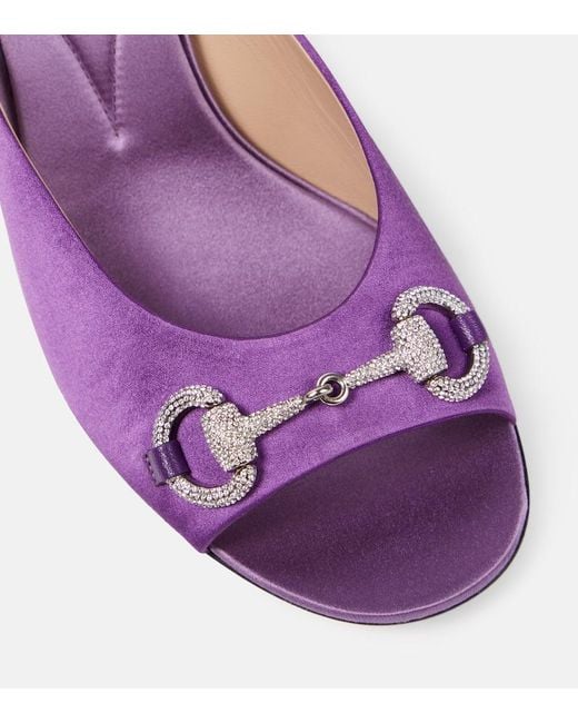 Gucci Purple Verzierte Pantoletten Horsebit aus Satin
