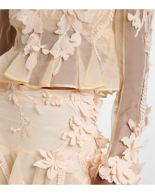 Zimmermann Natural Hypnotic Floral-Applique Silk Blouse