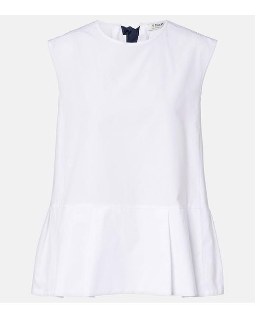 Max Mara White Brava Peplum Cotton Poplin Top