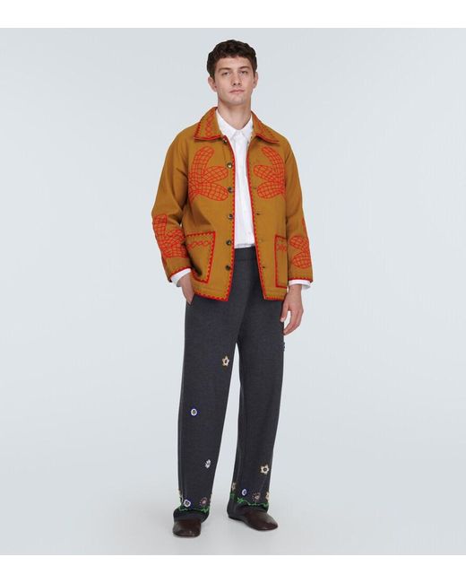 Bode Brown Field Maple Embroidered Cotton Coat for men