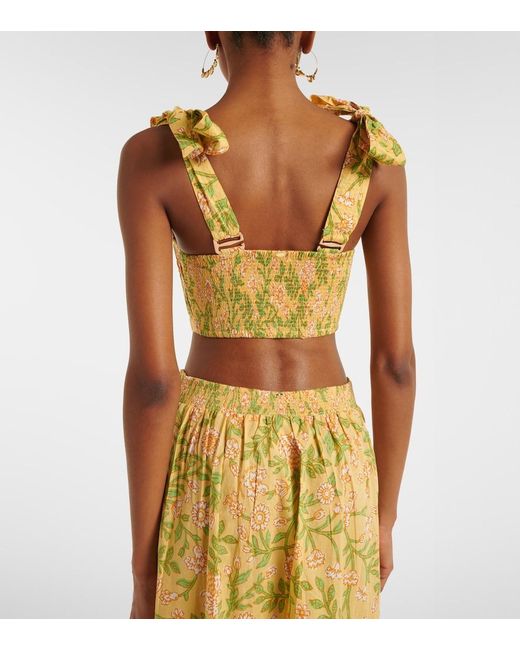 Poupette Yellow Carla Pleated Floral Cotton Crop Top