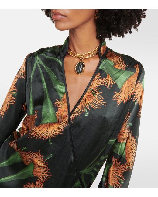 Vestido envolvente de seda estampado Johanna Ortiz de color Green