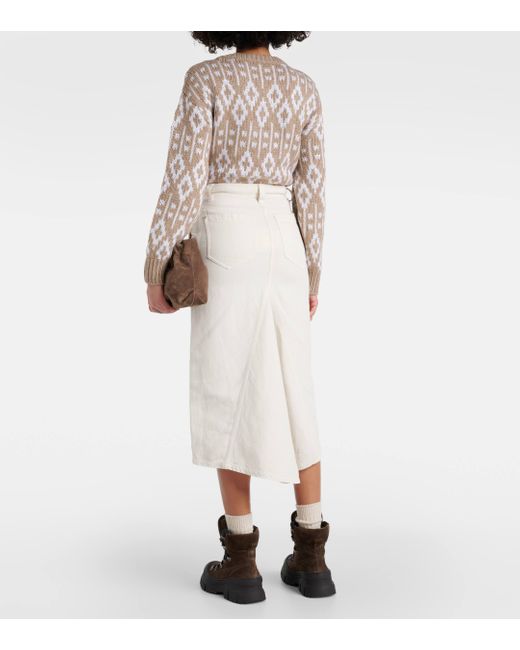Brunello Cucinelli White Cotton And Linen Midi Skirt