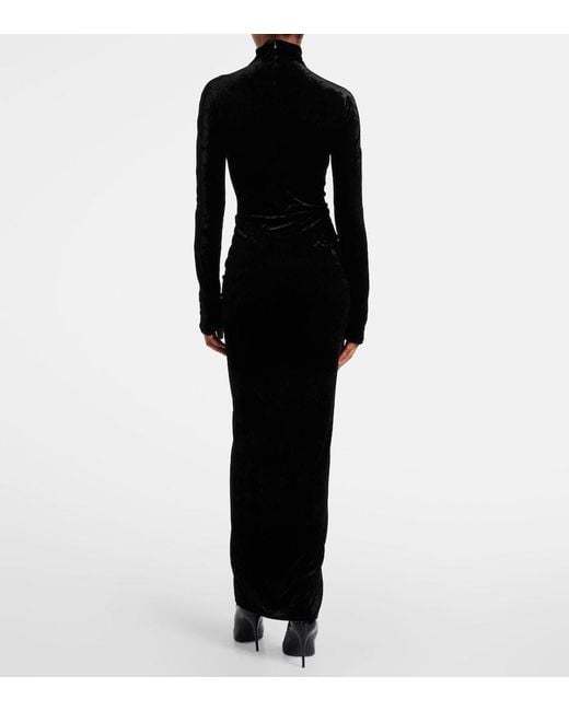 Alaïa Black Ruched Velvet Midi Dress