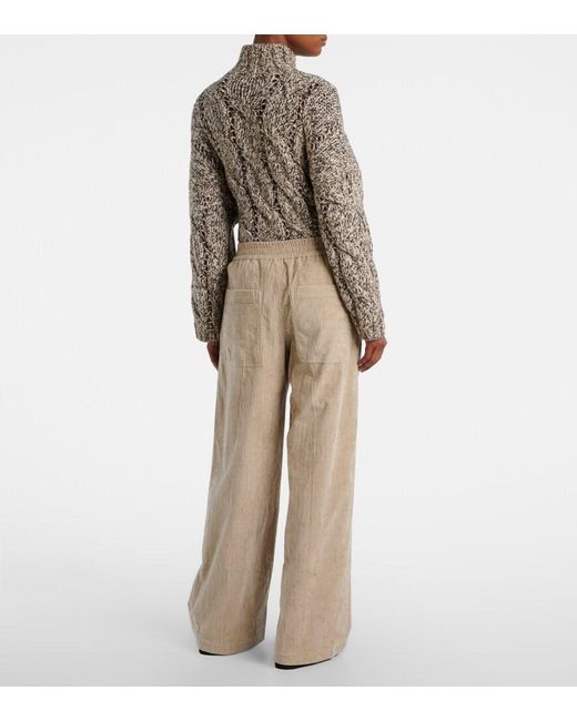 Brunello Cucinelli Natural High-Rise Cotton Corduroy Wide-Leg Pants