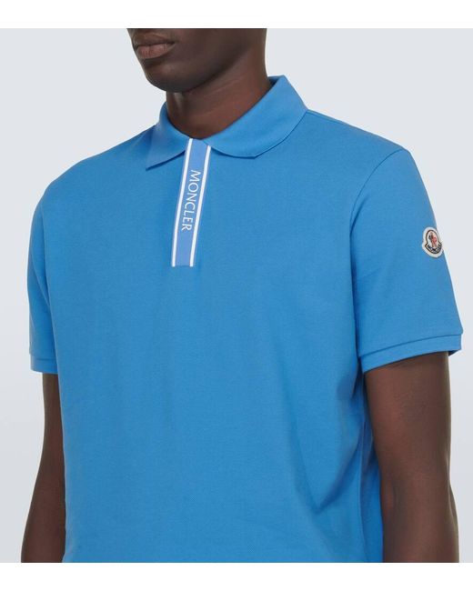 Moncler Polohemd aus Baumwoll-Piqué mit Logoapplikation und Ripsband in Blue für Herren
