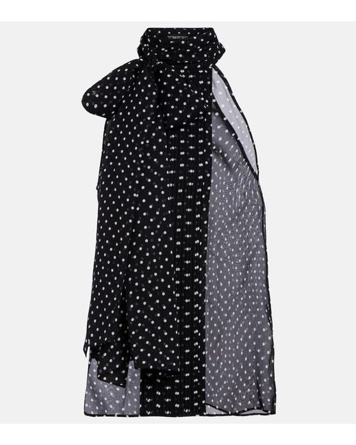 Tom Ford Black Draped Polka-Dot Silk Blouse