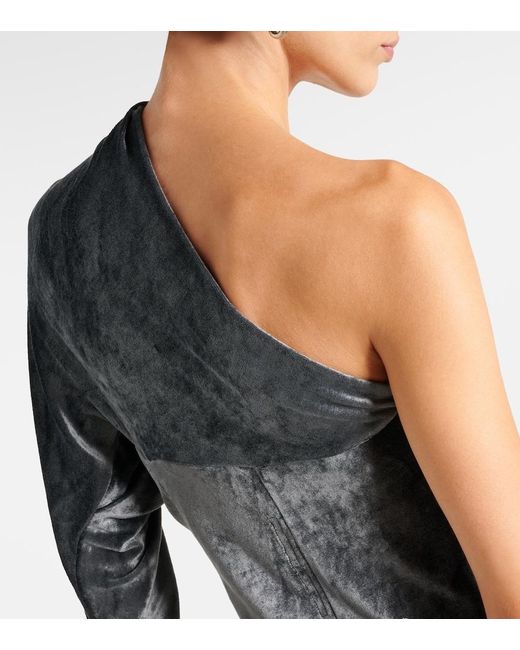 Rick Owens Blue Diana One-Shoulder Velvet Top