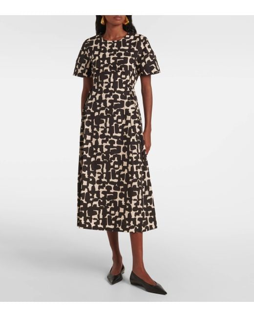 Max Mara Black Callas Printed Cotton Poplin Midi Dress